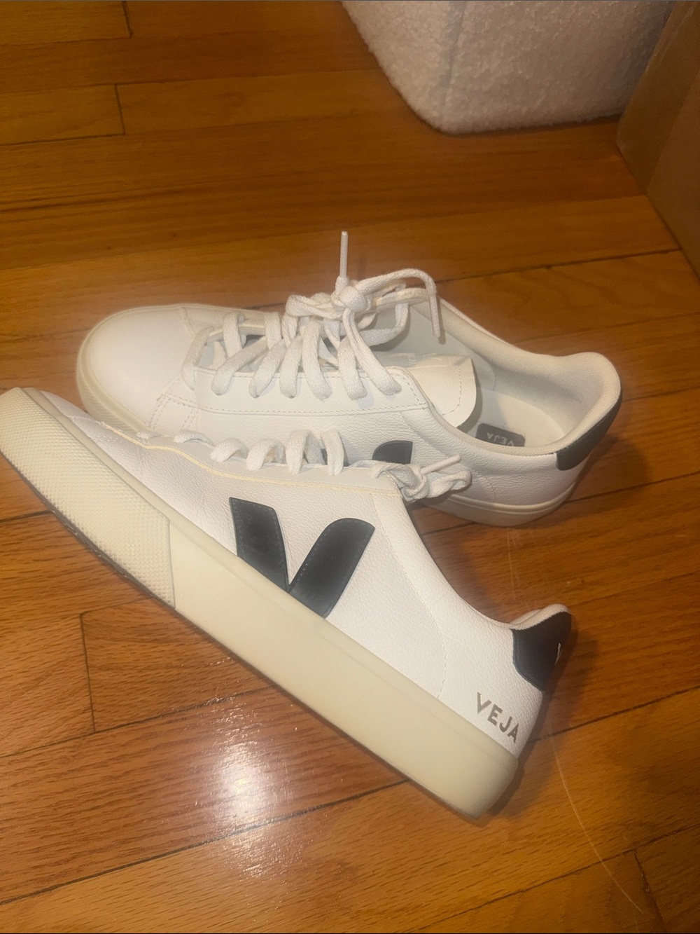 Veja Campo White Leather Sneakers with Black V Logo